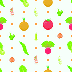 Seamless Pattern Abstract Elements Vegetables Food Leaves Vector Design Style Background Illustration Texture For Prints Textiles, Clothing, Gift Wrap, Wallpaper, Pastel