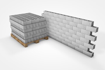 Prefabricated concrete building materials, cining block used for construction, illustrated 3d	