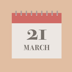 March 21 First spring day calendar flat style vector icon illustration