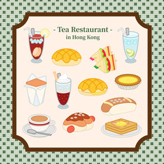 Hong Kong tea restaurant dessert flat illustrations