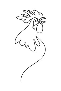 recommend clip art: Crowing rooster in continuous line art drawing style. Cock portrait minimalist black linear sketch isolated on white background. Vector illustration