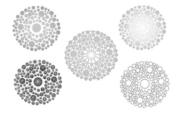 5 images of round cells spreading in a circle. Transparent background of the vector.