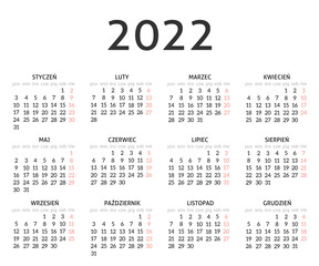 Calendar for 2022 year, black horizontal - obrazy, fototapety, plakaty