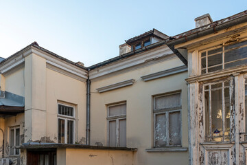 Building and street at the center of city of Ruse, Bulgaria