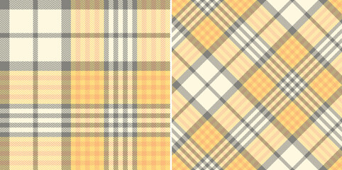 Plaid pattern for scarf or blanket in grey, orange, yellow, beige. Seamless herringbone textured large tartan check plaid graphic for modern spring summer autumn winter fashion textile print.