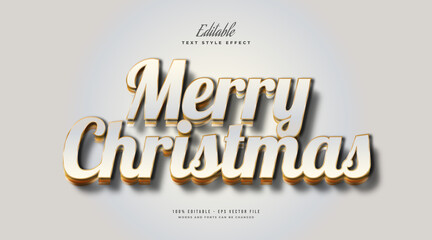 Merry Christmas Text in Luxurious White and Gold with 3D Embossed Effect. Editable Text Style Effect