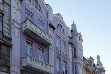 Building and street at the center of city of Ruse, Bulgaria