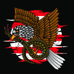 eagle fighting snake illustration design