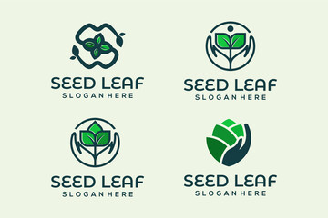Set of seed leaf fresh logo design inspiration