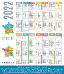 Naklejka premium 2022-Calendrier 14 mois-Carte régions et académies-1