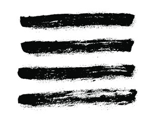Grunge paint roller. Vector brush stroke.  Distressed banner. Black stripes isolated on white background. Paintbrush collection. Modern textured shape. Dry border in black. Bulge lines. 
