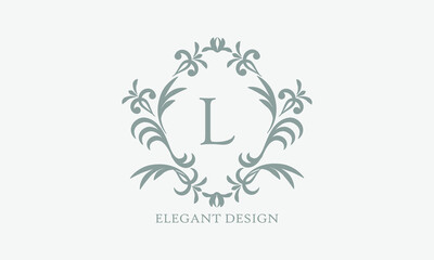 Fototapeta na wymiar Exquisite design of an elegant monogram with the letter L in the center in gray. Logo for boutiques, cafes, bars, restaurants, invitations. Business style and brand of the company