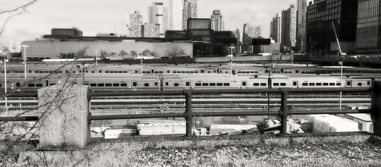 Aerial view of Penn Station from High Line, New York City. Slow motion.