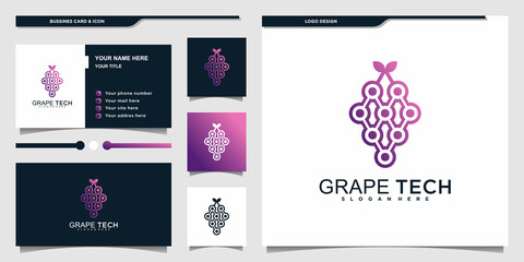 Modern wine technology logo with unique purple gradient style and business card design Premium vekto