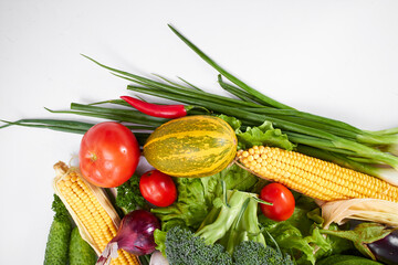 fresh vegetables on the white