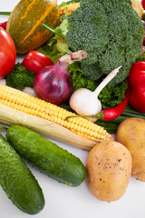 fresh vegetables on the white