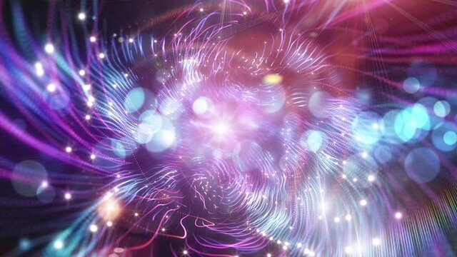4K Abstract background animation shining  particles, stardust, energy waves flares flowing in space loop