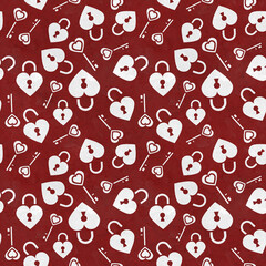 Seamless pattern, hearts, lock and key. Scrapbooking Elements for cards, prints, stickers, wallpaper, fabric, textile, gift paper. Love, wedding and Valentine's day.