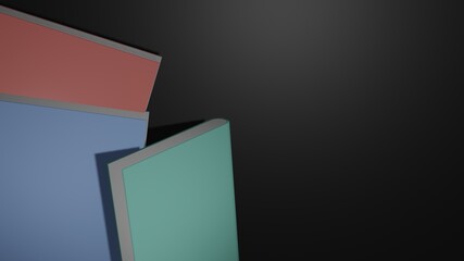 black background with stack of books. 3d rendering illustration