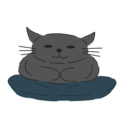 The cat lies on the pillow. Cat litter. Gray cat sticker. Simple cute vector illustration.