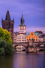 Fototapeta na wymiar Famous Charles bridge in Prague during twilight. 