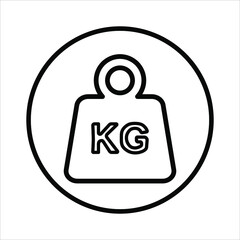 Simple KG weight silhouette icon in the circle, isolated on white background. Vector Dumbbell icon. Flat design. Black silhouette. 