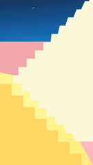 Fototapeta premium Stairs in front of a wall. white blue background with blue sky AND Crescent, 3d rendering.