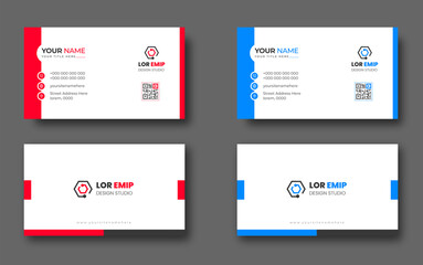 Blue and red modern creative business card design template. unique shape modern business card design.