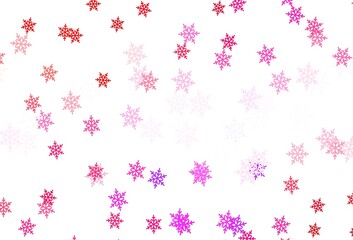 Light Pink, Red vector texture with colored snowflakes, stars.