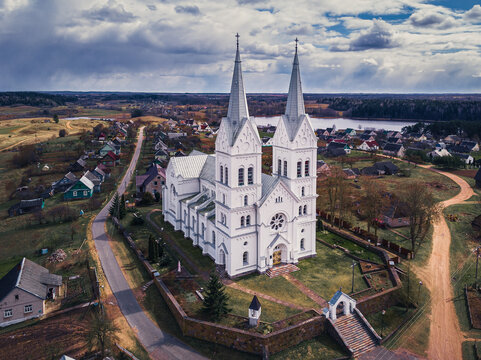 The Church of God's Providence in the village of Slobodka under a stormy sky. Braslavsky district, Belarus