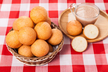 Buñuelo; Traditional Food Colombian - Deep Fried Cheese Bread With Hot Drink