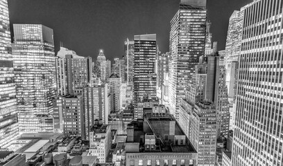 Black and white view of Manhattan skyscrapers, New York City - USA