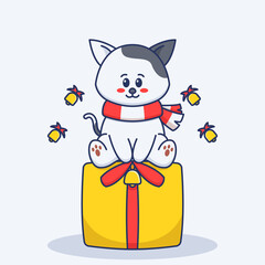 cute cat sitting on gift box illustration