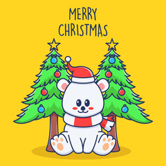 cute bear wearing santa hat illustration