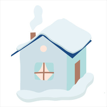 Winter house.City cottage building. Vector illustration in flat style. Modern building for rent or sale. Cartoon Vector image of the red brick christmas houses covered with snow.