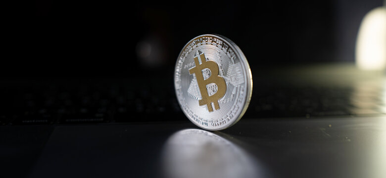 Close up. Cryptocurrency money and coins