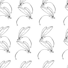 Seamless pattern with black and white dragonflies on white background. Vector EPS 10. Hand drawing.