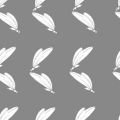 Seamless pattern with dragonflies on grey background