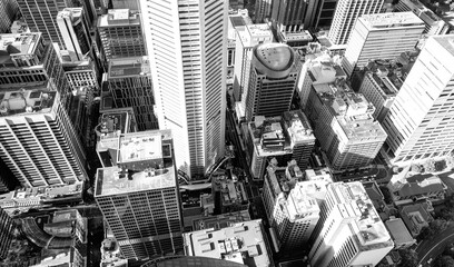 Black and white aerial view of Sydney, Australia