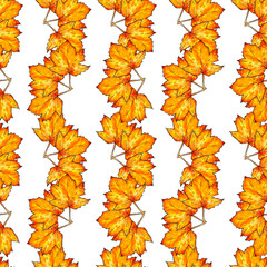 Seamless pattern with colorful autumn leaves. Watercolor illustration.