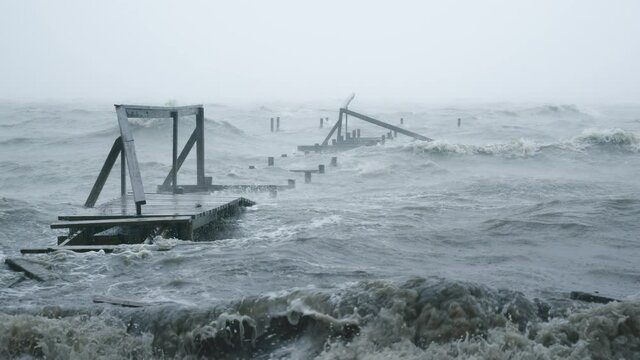 Category 1 Hurricane Hanna Tears Apart A Dock During Landfall in Southern Texas On July 26, 2020
