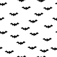 Black bats pattern. Vector bats and white background. Halloween repeated sample seamless pattern.