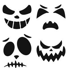Four pumpkin faces. Simple shape of lanterns faces on Halloween.