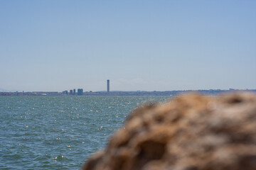 Minaret of the Great Mosque of Algiers horizon with the Mediterranean sea.