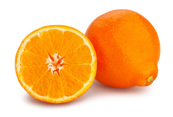sliced minneola tangelo tangerine path isolated on white