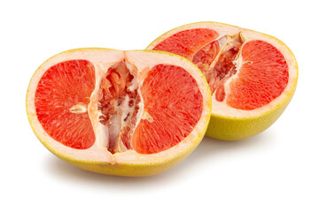 sliced yellow grapefruit path isolated on white