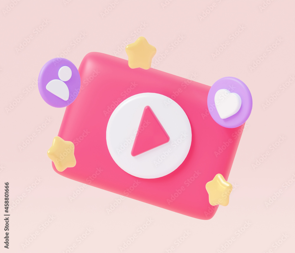 Poster button video player. for social media. 3d rendering