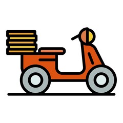 Moto food delivery icon. Outline moto food delivery vector icon color flat isolated