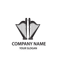 black stringed harp icon isolated on white background