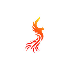 Flying Phoenix Fire Bird abstract Logo design vector template. Dove Eagle Logotype concept icon